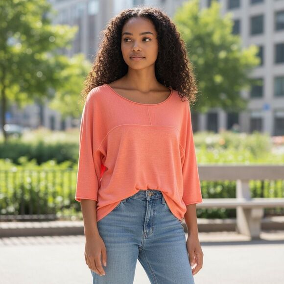 Tommy Bahama Light Weight Orange 3/4 Sleeve Top Medium - Picture 1 of 6